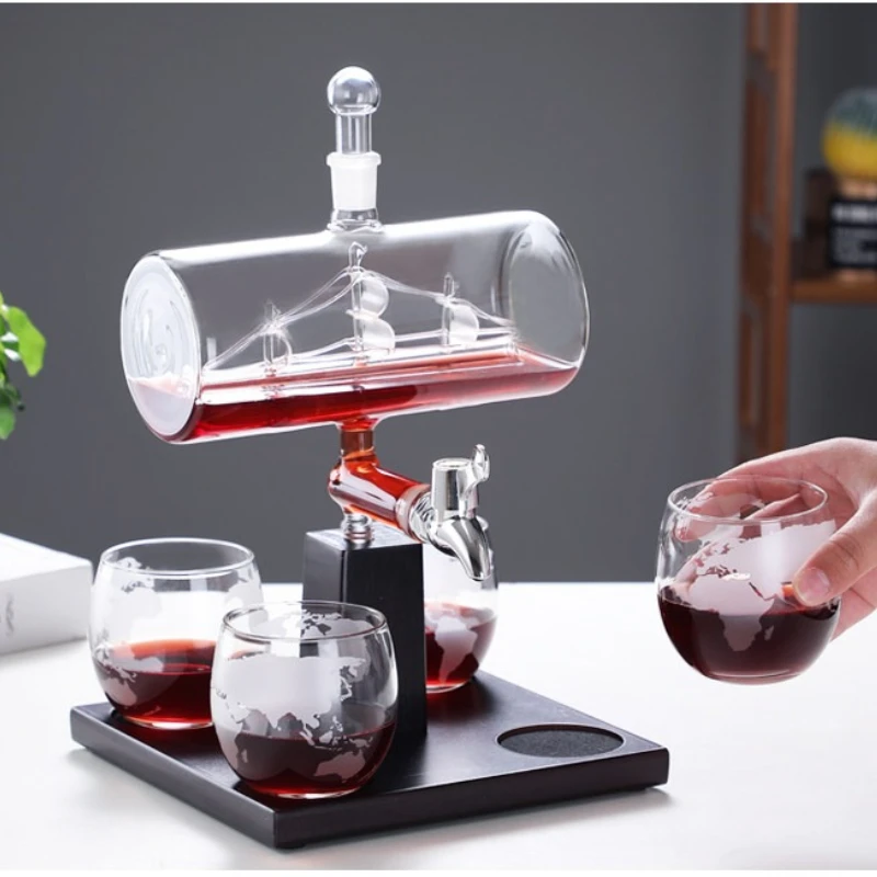 Tempered Glass Wine Decanter Home Use Aerator with Tap Creative Home High Clarity Glass Set rust-proof Wine Barrel for Office