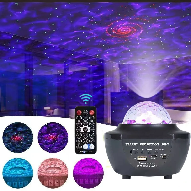 Led Starlight Projection Christmas atmosphere nightlight laser water pattern Starlight 5V charging Bluetooth music home