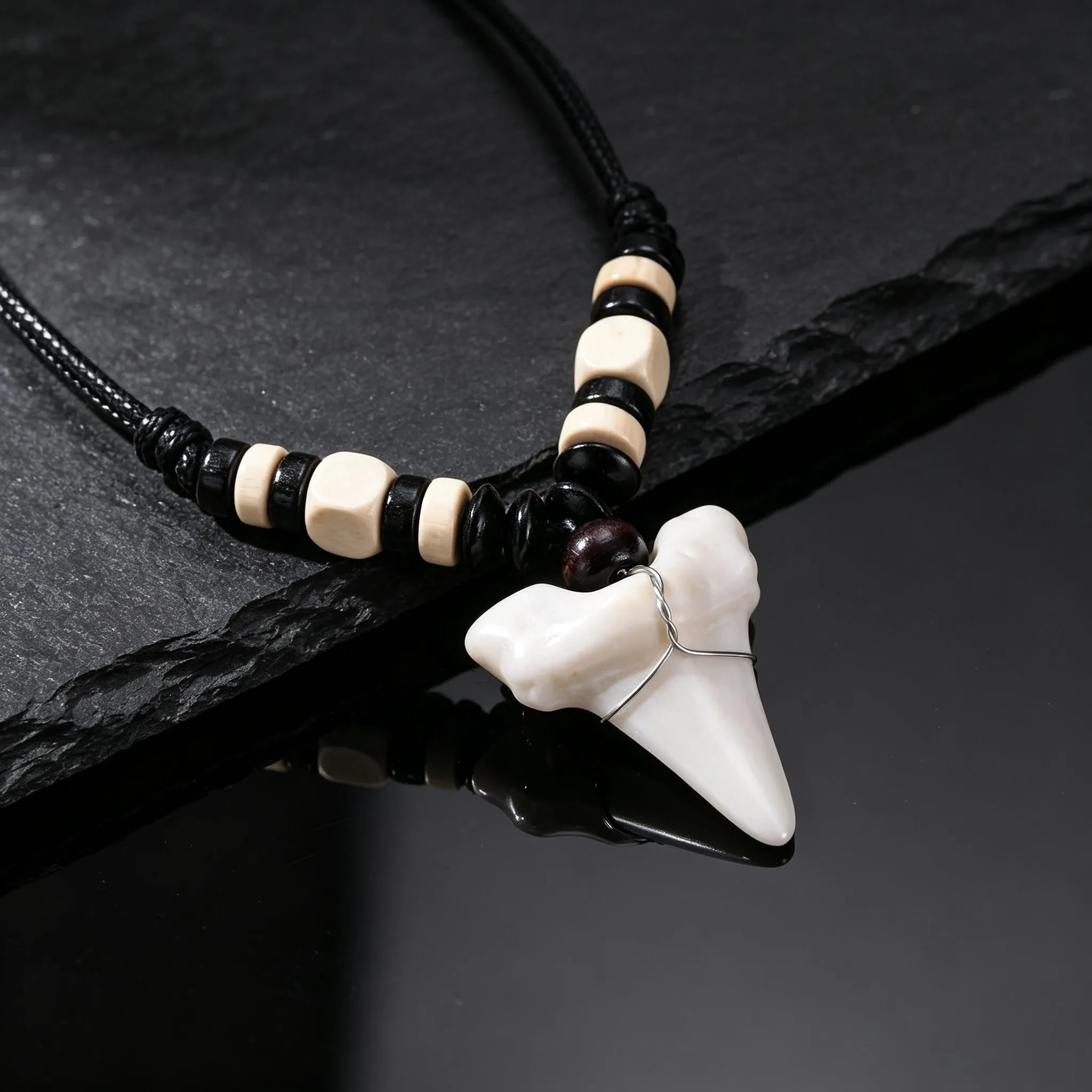 Imitation Shark Teeth Pendant Necklace for Men,New Zealand Maori Tribal Bone Choker,Hawaii Surfer Jewelry - view 3