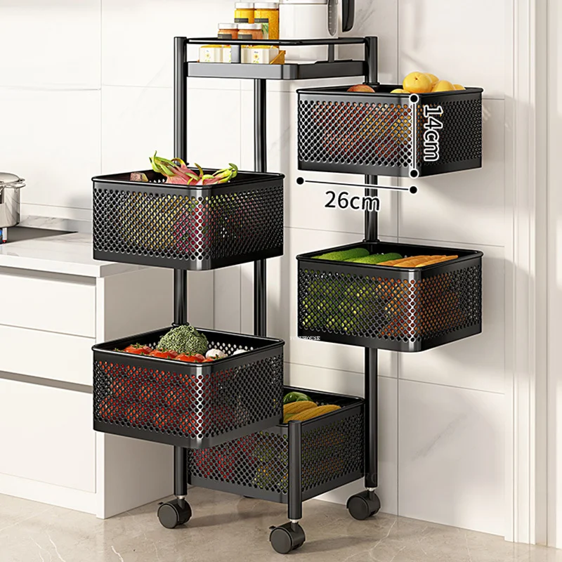 Multi-layer Rotating Kitchen Trolleys for Home Living Room Trolley Cart Fruit and Vegetable Snack Kitchen Storage Auxiliary Cart