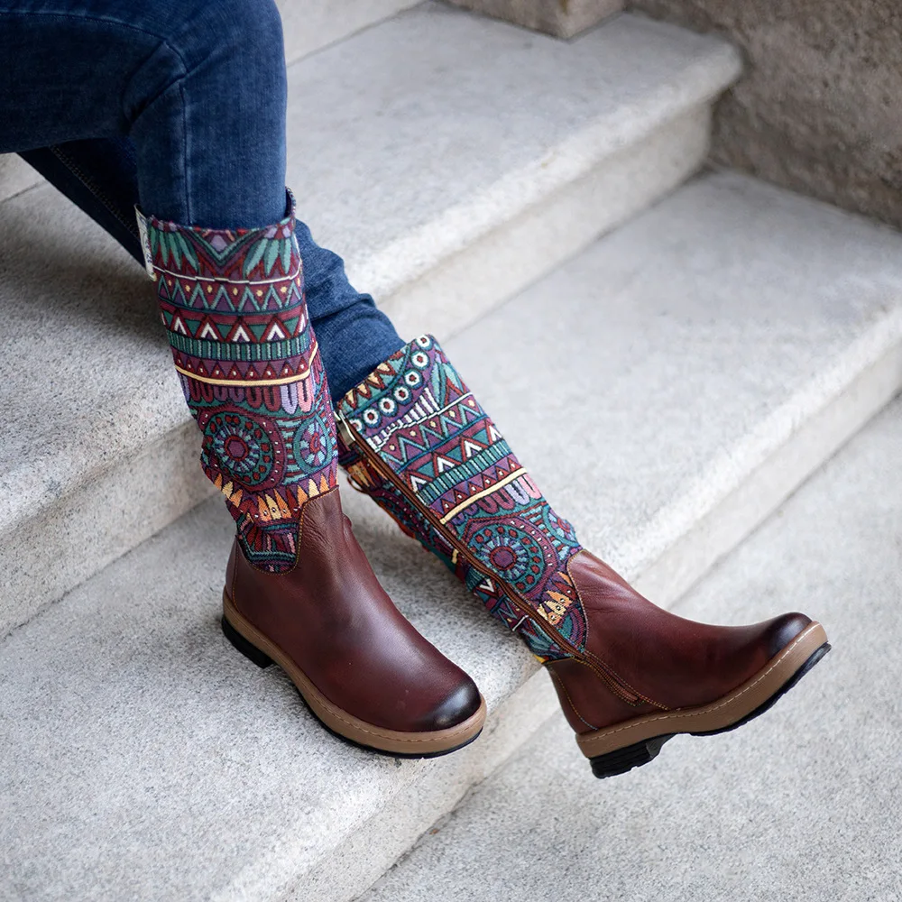 Socofy Raffan Fashion Women\'s Boots Bohemian Style Adjustable Warm Winter Women\'s Boots