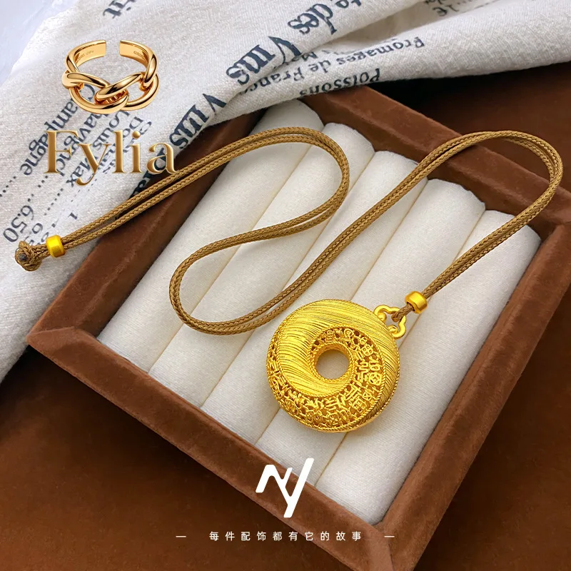 Fylia Jewelry   Fylia Jewelry   luxury designer 9999 24K real gold Chinese style filigree hollow brushed pattern blessing word p