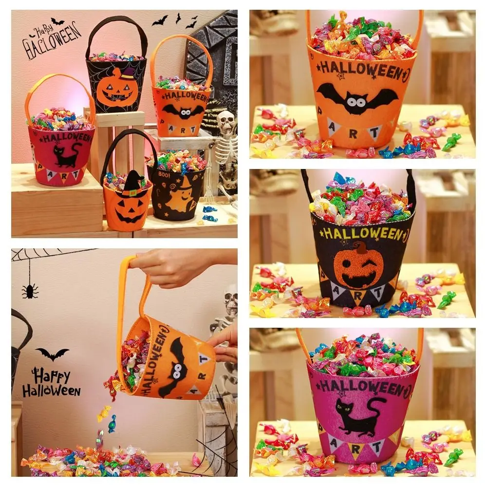 Happy Halloween Day Halloween Candy Bag Large Capacity Trick Or Treat Pumpkin Handbag With Handle Loot Bag