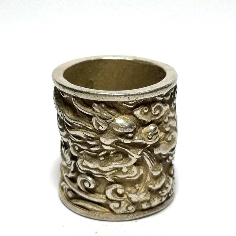 1919 Antique art Size 22 mm Ornament Collection Chinese Tibet Silver Handmade Dragon Thumb Ring or Pendant