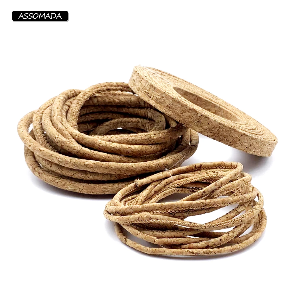 3/5Meter Cortica Natural Cork Leather Rope Flat Bracleet Necklace Keychain Earring Round Cord For DIY Jewelry Making 3/4.5/6mm