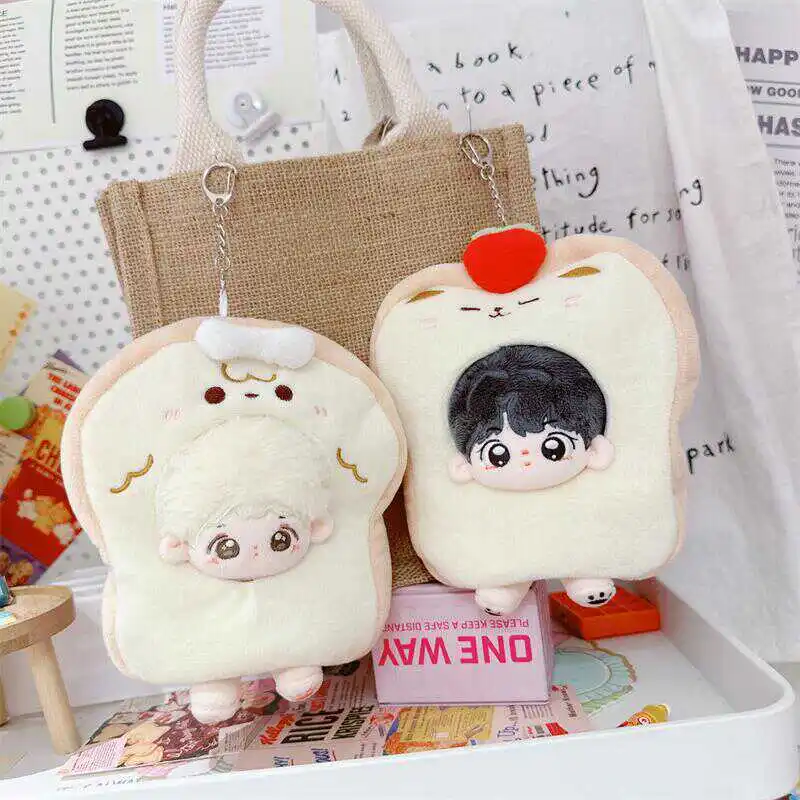 10cm Kawaii Doll Clothes Cartoon Bread Fruit Head Hat Suit Plush Keychain Pendant Cute Idol Doll Clothes Bag Decor for Girl Gift