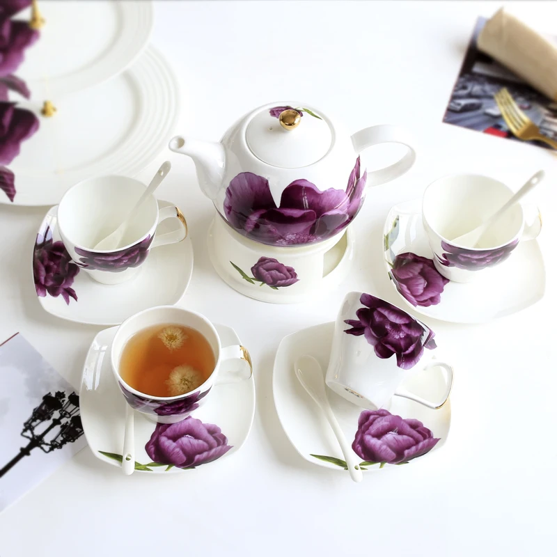 Bone China Coffee Set Porcelain Tea Set Advanced Ceramic Pot Mug Tray Spoon Creamer Teapot Milk Teaset Tea Cup Set