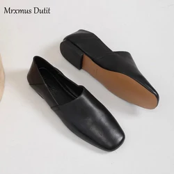 Mrxmus Dutit2024 Summer New Fashion Women Genuine Leather Square Head Flats Solid Simple Comfortable Casual Slip-on Shoes Female