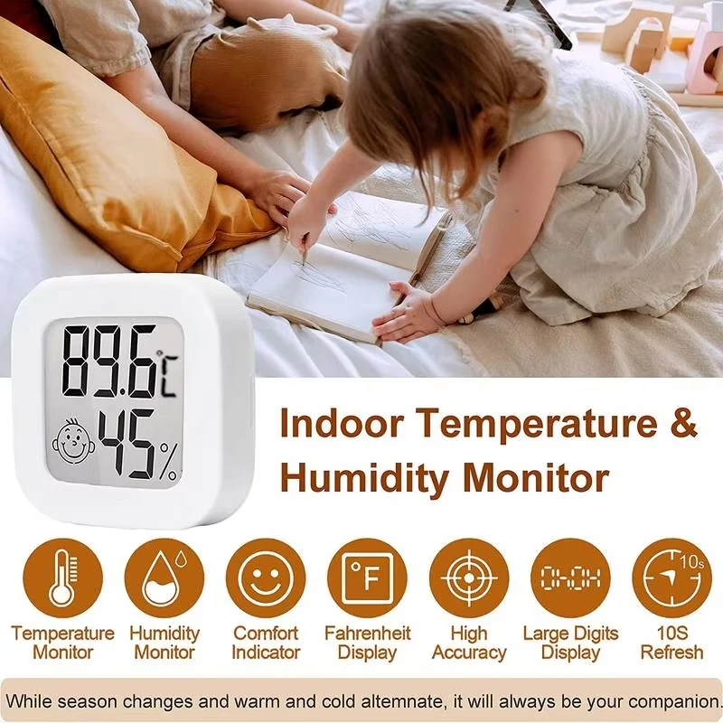 Humidity sensor, indoor thermometer, hygrometer, temperature and humidity monitor, with LCD display screen, displaying Celsius t