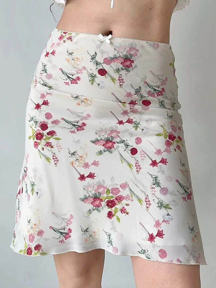 

Vintage Floral Print Skirt Women Summer High Waist Slim Fit A-line Mini Skirts Vacation Elegant Y2k Aesthetic Faldas