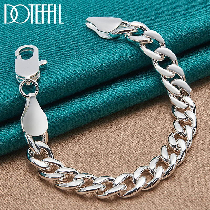 

DOTEFFIL 925 Sterling Silver 24K Gold 10mm Side Chain Bracelet For Man Women Party Wedding Engagement Jewelry