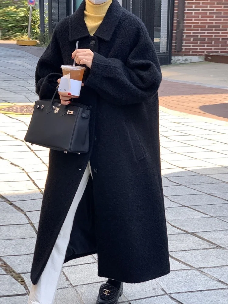 Retro Ele Winter Wollen Jas Dames Uniek Sve Design Aosphere Sensation Knitwear Bovenkleding Koreaanse Sle Thiened