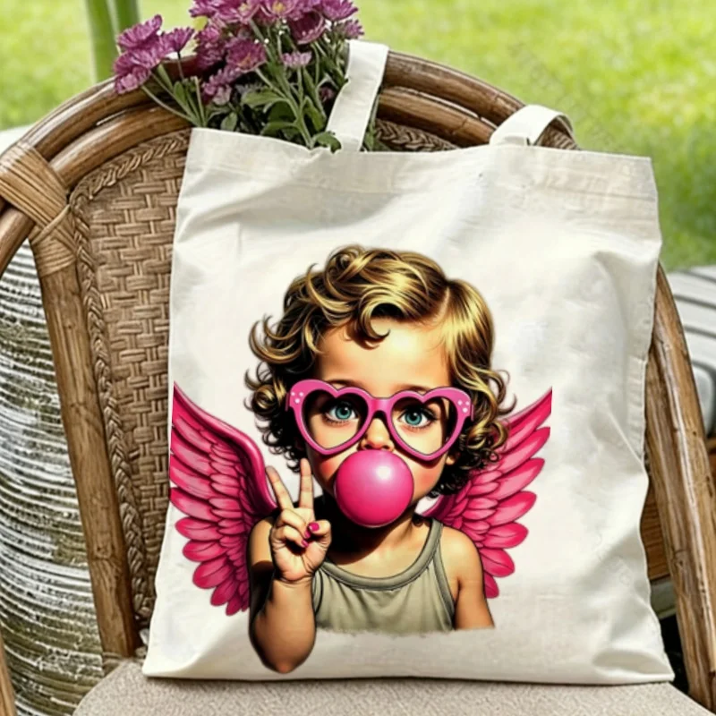 

1PC Edgy Cherub Print Canvas Tote Cotton Shoulder Bag for Gift & Everyday Carry