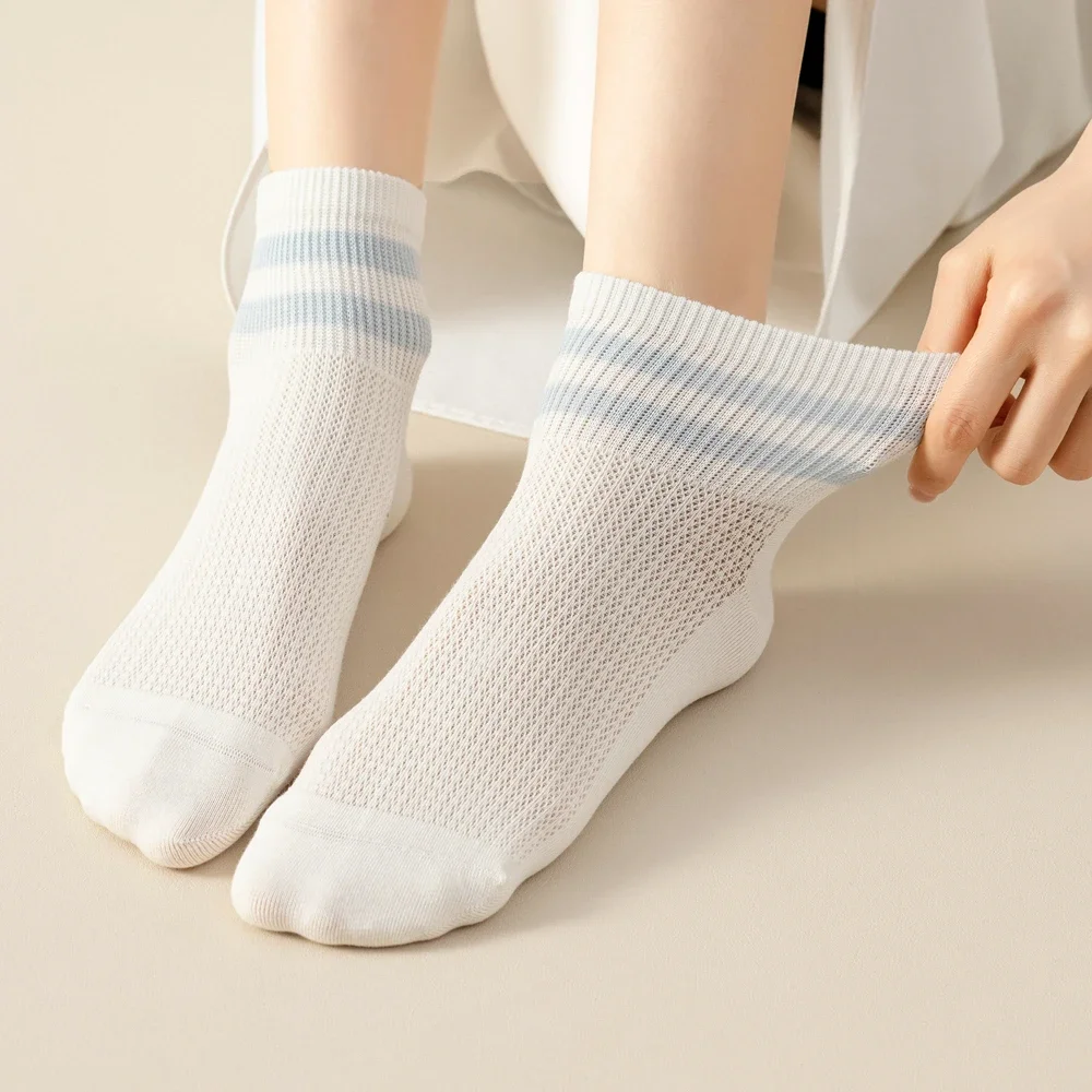 6 Pairs Seamless Non-slip Sports Socks Women Summer Mesh Socks Ladies Middle Tube Short Socks High Quality Cotton