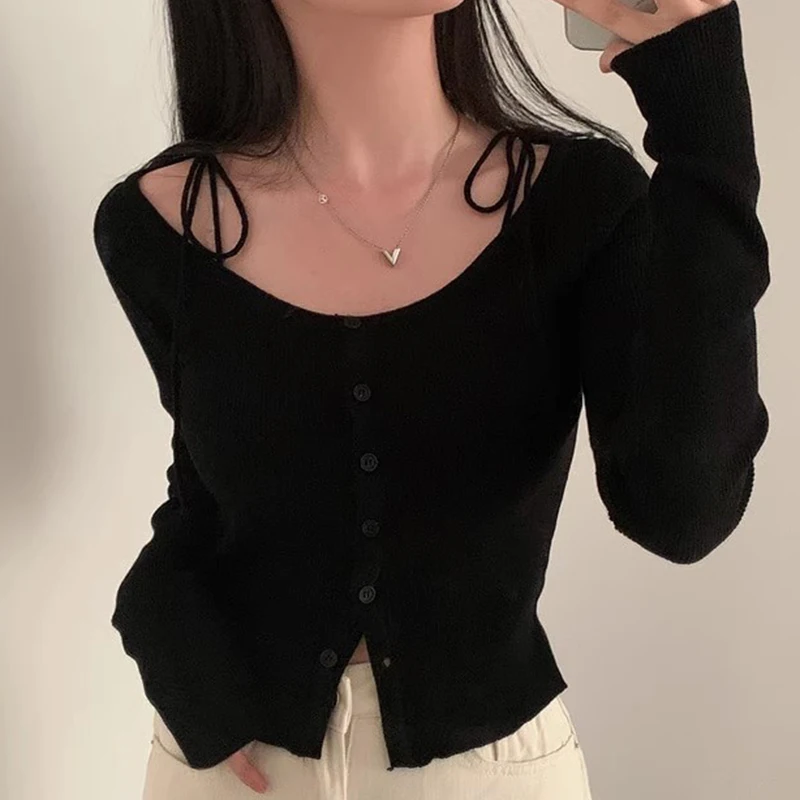 Шикарный осенний антивозрастной дизайн с узлом на одной пуговице, облегающий длинный вязаный свитер для женщин, корейский свитер для поездок на работу и ветер