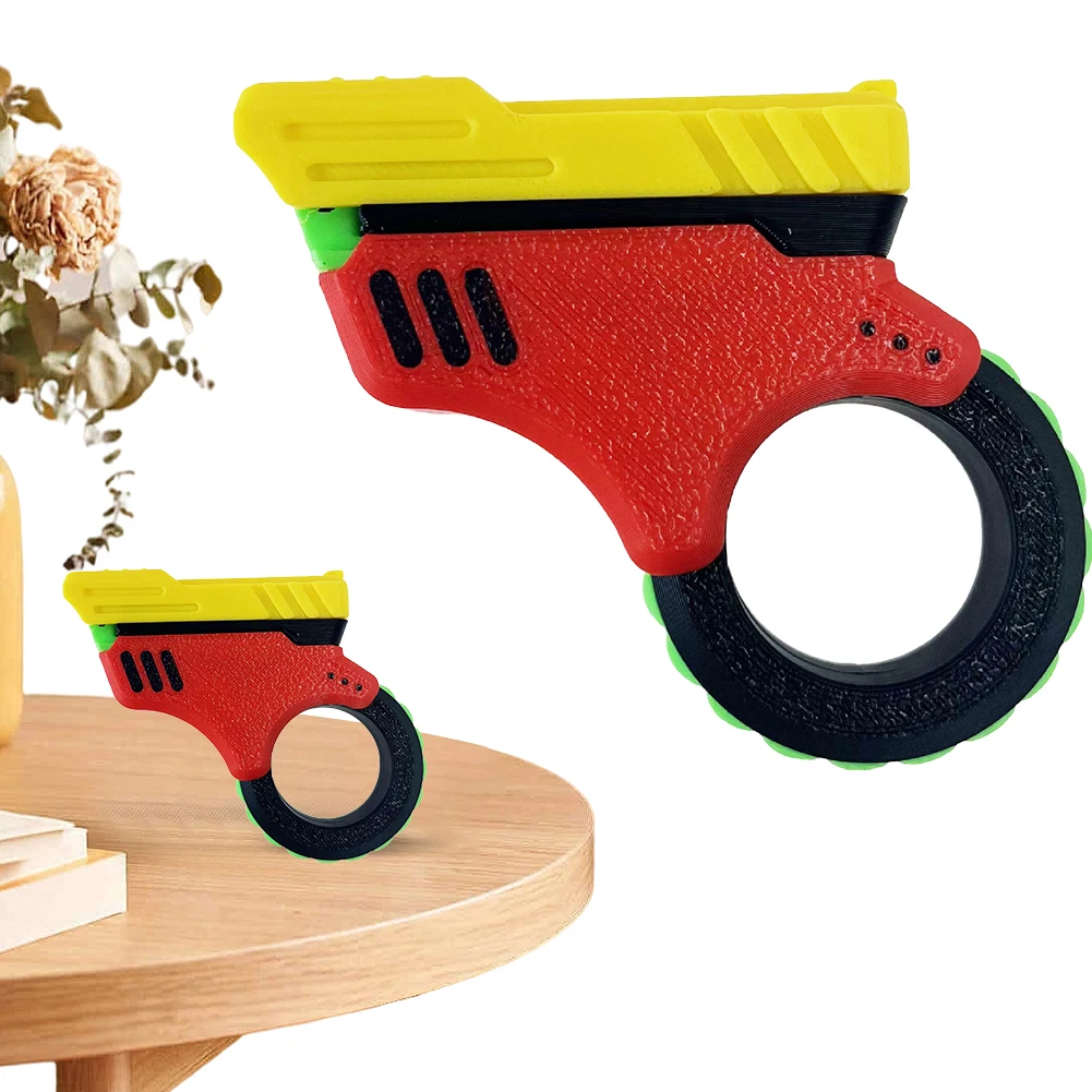 

3D Printed Stress Relief Toy Gun Fingertip Spinner Toy Novelty Decompression Sensory Toy for Kids Adults Push Card Fingertip Toy