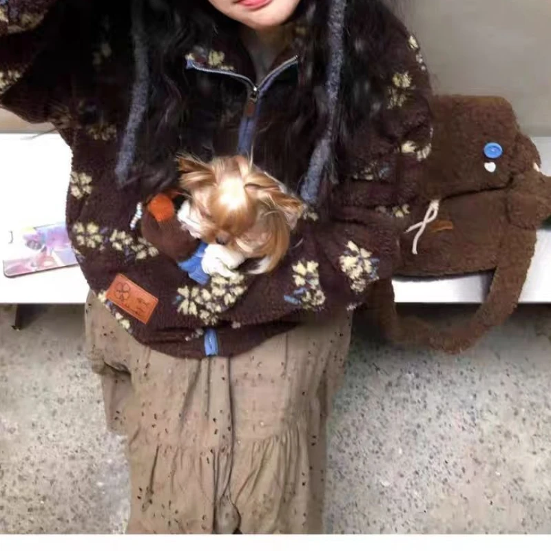 Flower Lamb Wool Top Thickened Autumn and Winter New Loose Casual Coat