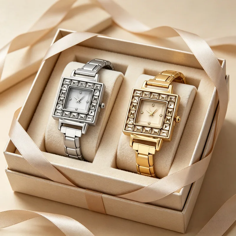 Wholesale Minimalist Diamond Square Italian Charm Watch Head Detachable Modular Bracelet Niche Fashion Unisex Quartz Wristwatch