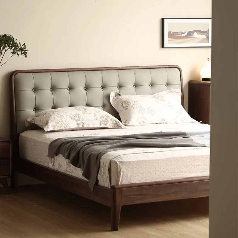 Solid wood bed leather soft Italian simple wedding bed master bedroom 1.8 meters double bed