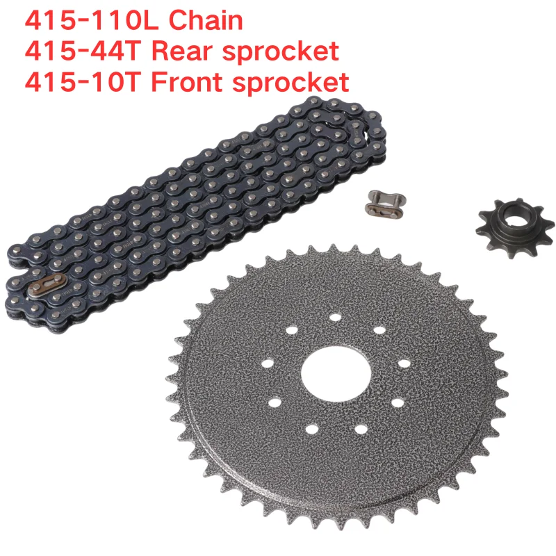 Set di pignoni a catena 415-110L con pignone anteriore 10T e pignone posteriore 44T per moto 49CC 60CC 80CC, bicicletta, mini moto da cross, ATV