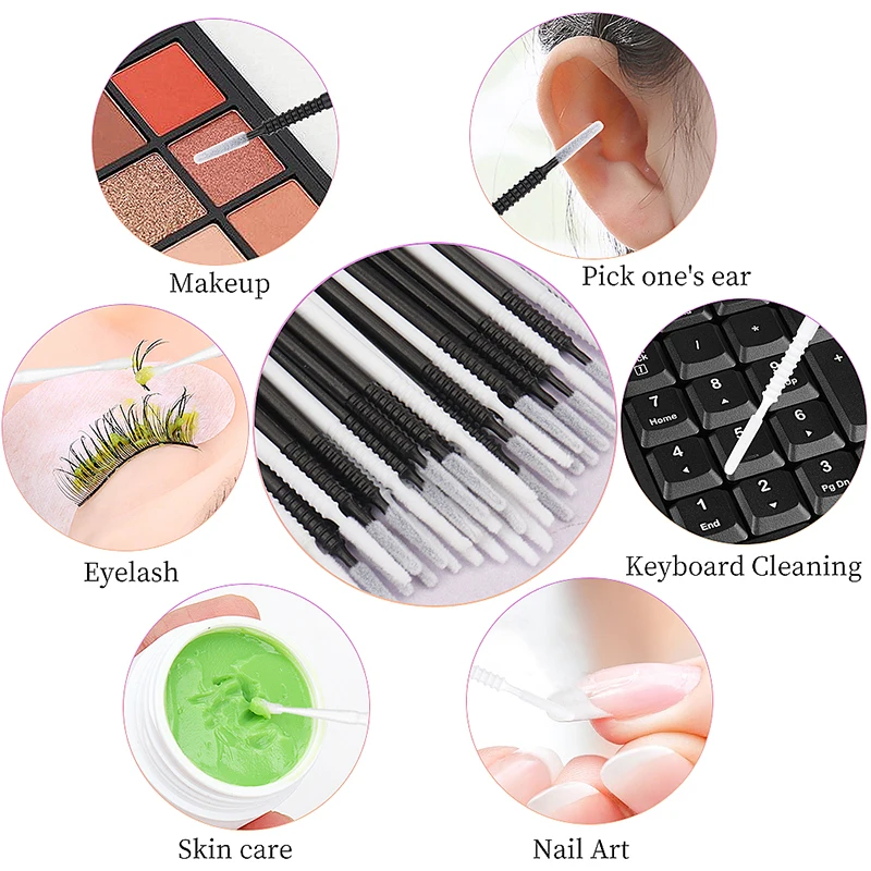 100pcs Disposable Micro Applicators Brushes Mini Cotton Swabs Remove Grafted Eyelash Glue Dedicated Brush for Eyelash Extensions