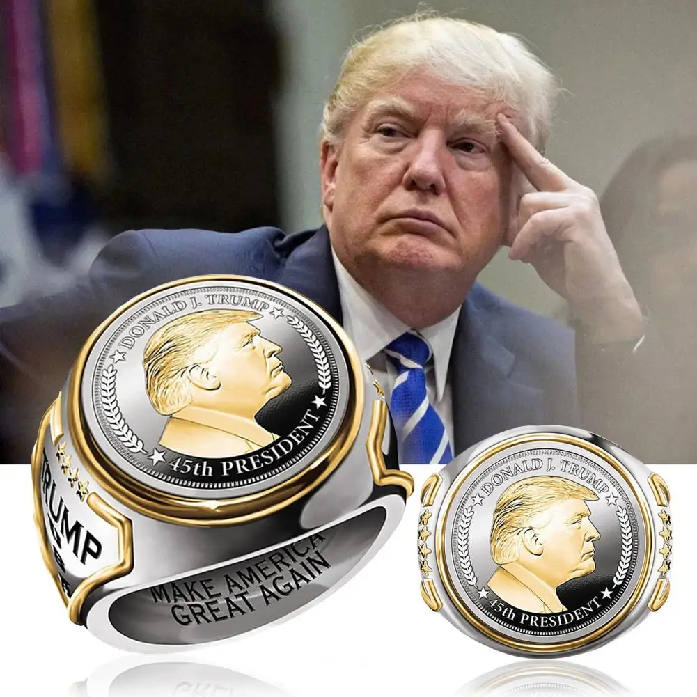 Luxury Ring Trump Printed USA Inscribed Hip Hop Women Men Trump Supporter Ring Color Matching Stainless Knuckle Ring