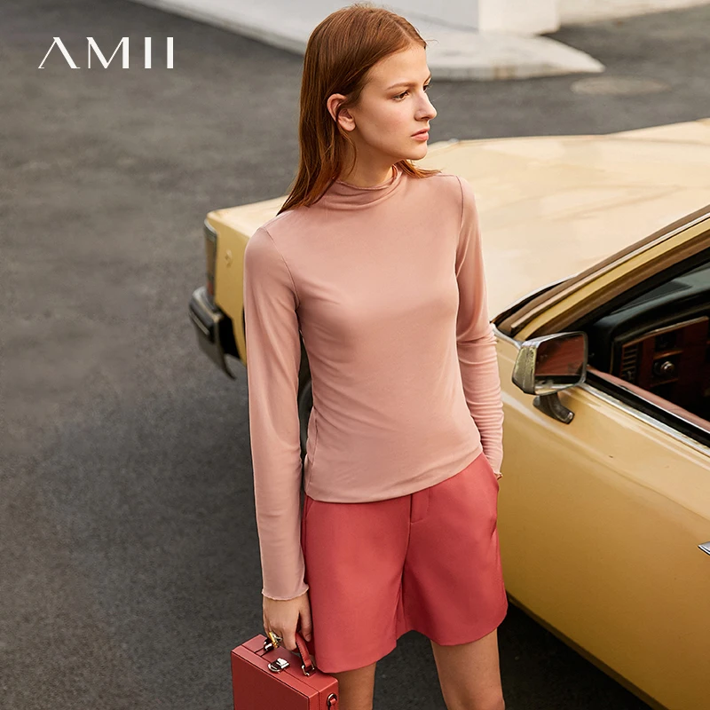

Amii T-shirt Women's Autumn 2025 New Semi-turtleneck Long Sleeve T-shirt Slim-fitting Casual Bottoming Shirt Mesh Top 12421001