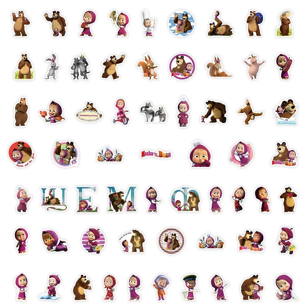 50pcs Cartoon mascia e l\'orso Cartoon Graffiti Sticker Car Trunk Water Cup frigorifero adesivo impermeabile