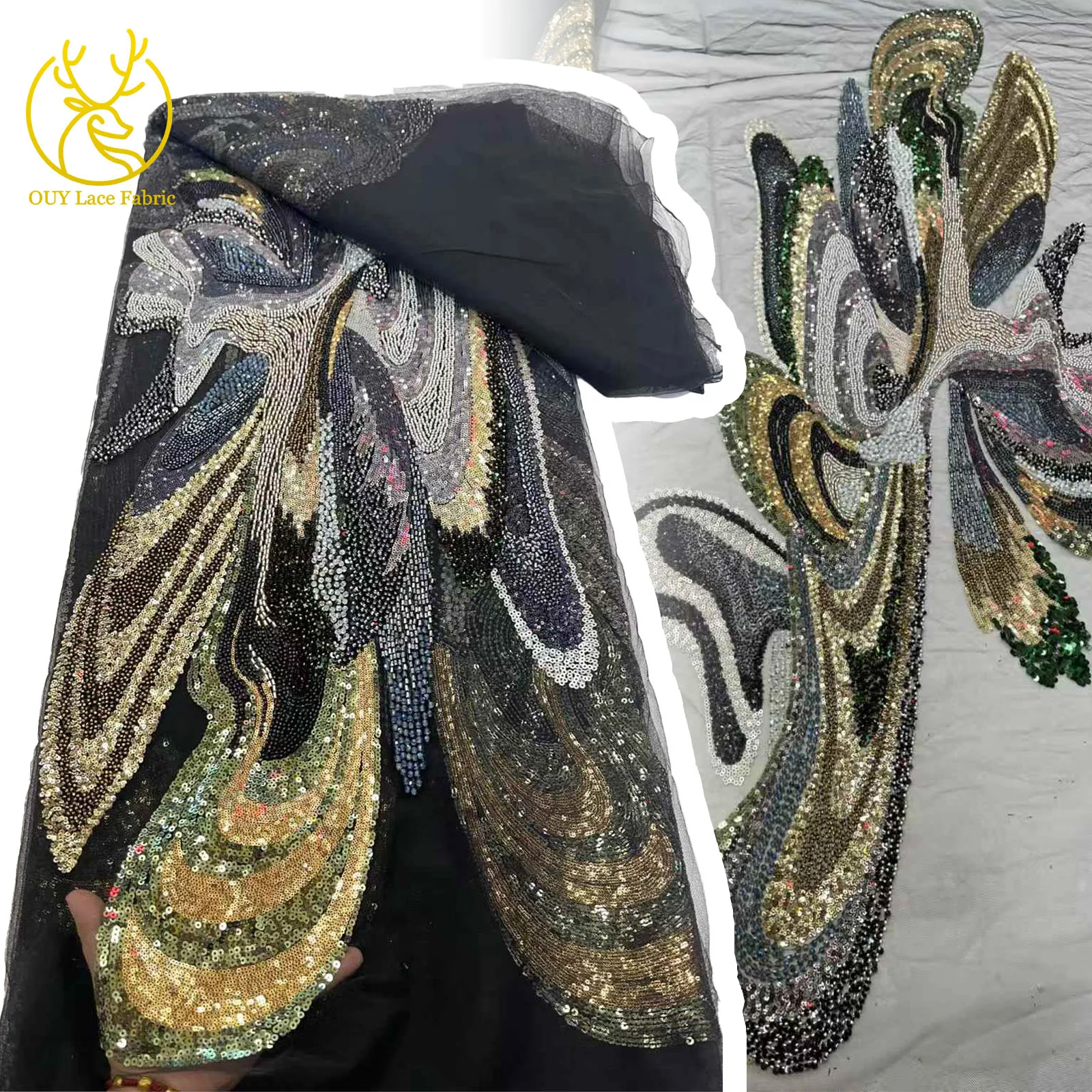 

Elegant African Beaded Lace Fabric 2025 High Quality Women's Party Dress Sequins Embroidery Nigeria French Lace Material 5 Yards