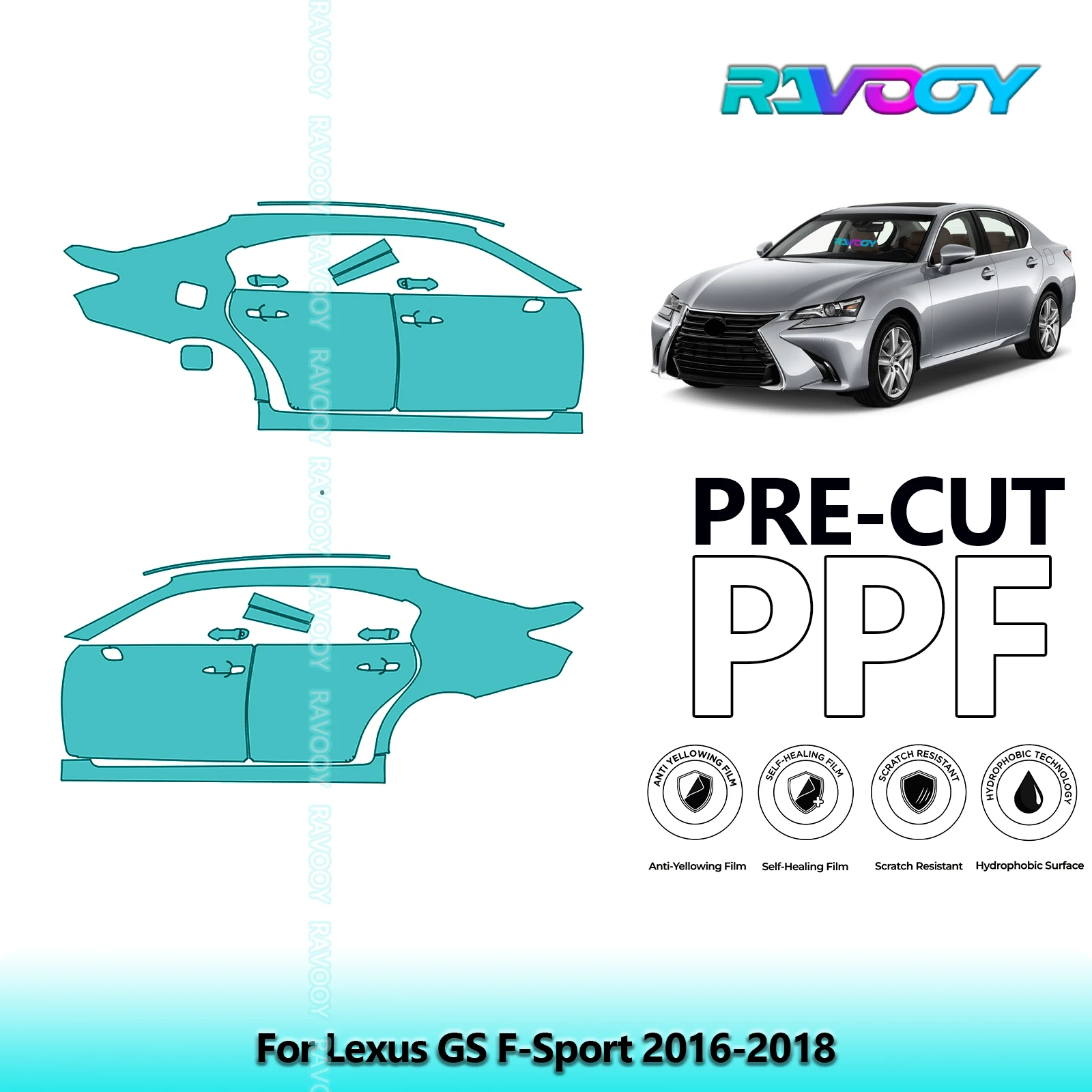 

For Lexus GS F-Sport 2016-2018 8.5mil Clear Matte Pre-Cut PPF Door & A/B Pillar Kit TPU Paint Protection Film Set