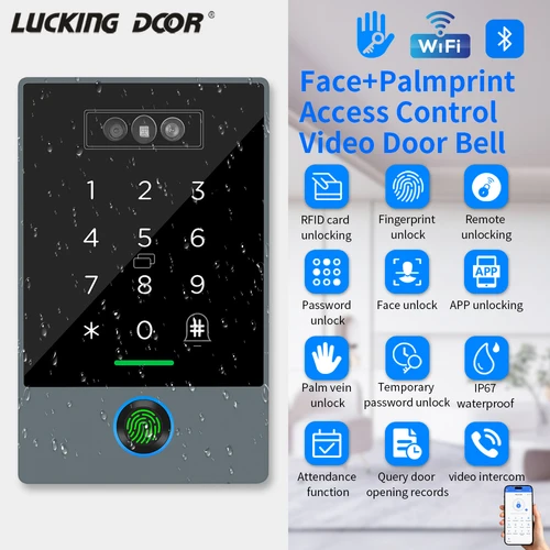Imagen 1 del producto TTLOCK reconocimiento facial Video timbre intercomunicador máquina de asistencia huella digital + venas de palma + reconocimiento Facial 3D 3 en 1 IP67