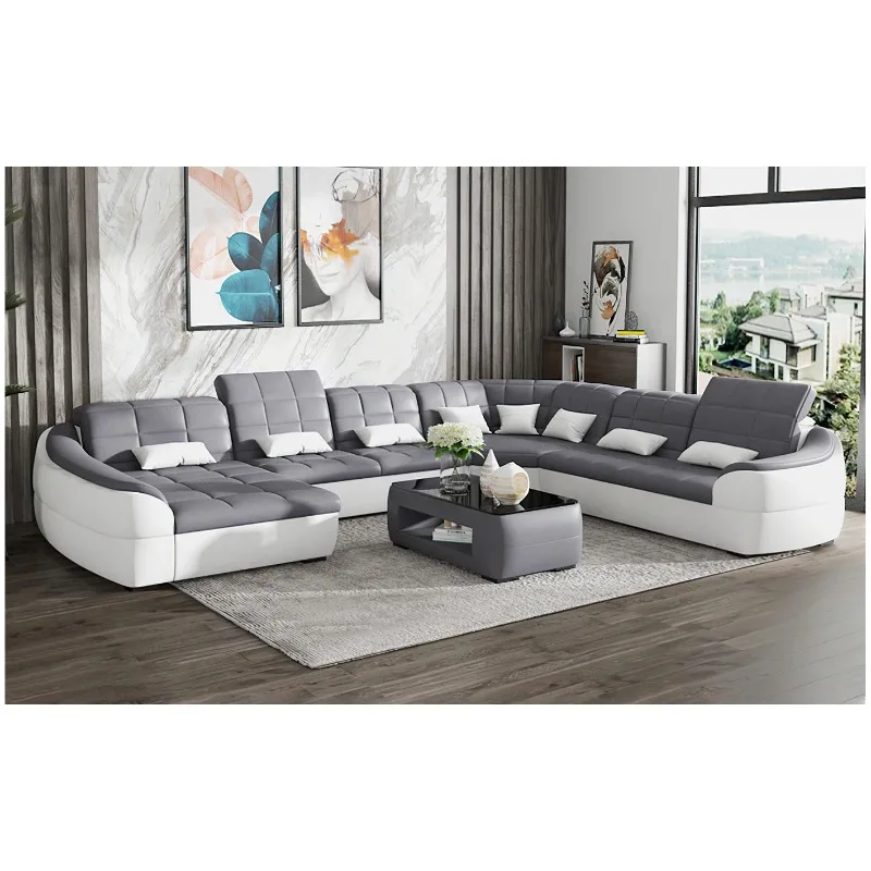 Modern sofa simple villa large flat floor living room reception area corner arc princess combination