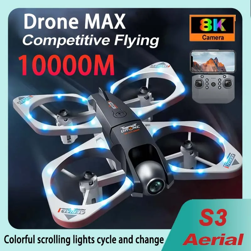 

S3 Ultra 8K Drone With Smart Remote Wide-Angle Dual Cameras Colorful LED Lights Auto Return FPV RC Aircraft Toys For Kids Adults