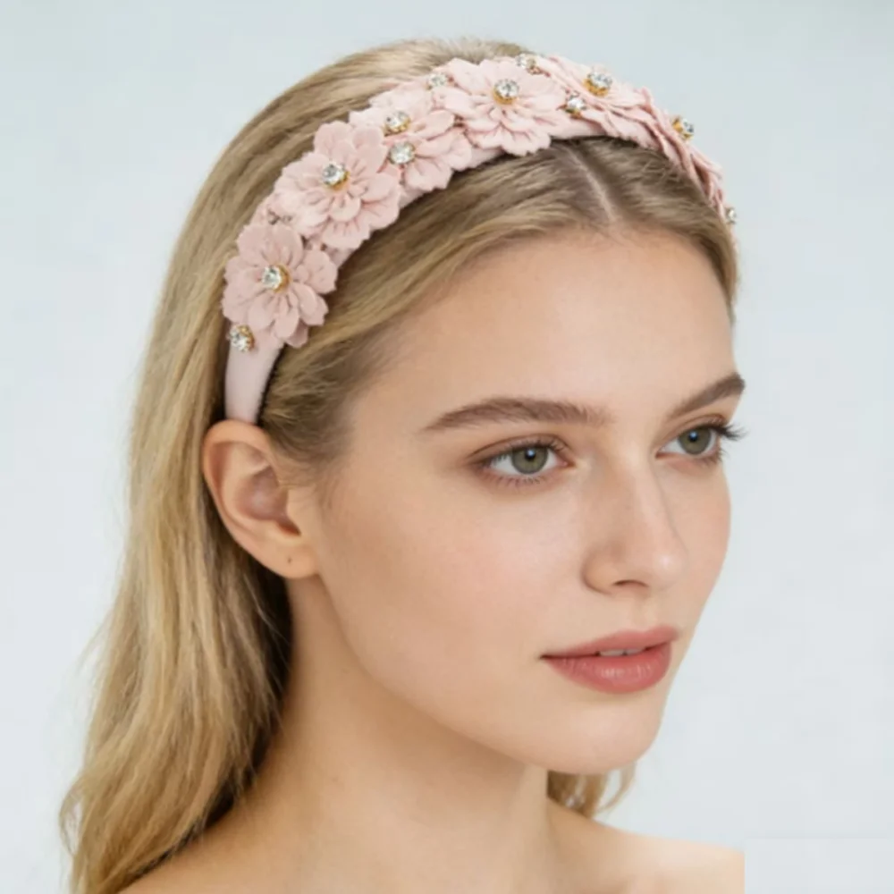 

Korean Version Fresh Colorful FLorals Headpiece with Glass Diamonds Vintage Headband For Women Hair Hoop Accessories
