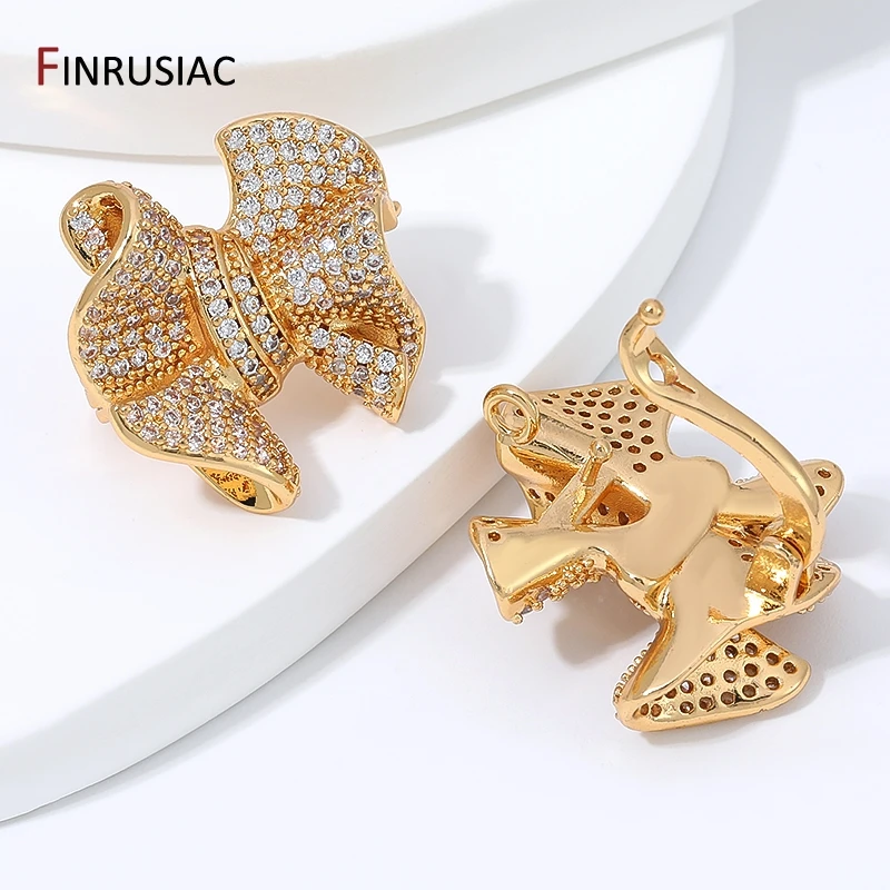 18K Gold Plated Brass With Zircon Bowknot Clasps Connector for DIY Pearl Necklace Bracelet Jewelry Making Findings