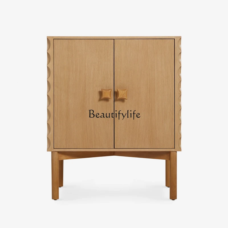 

French narrow side dining side display cabinet retro medieval American art living room wall wine cabinet