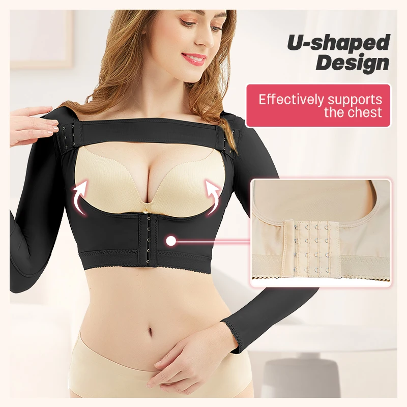 Compression Post Surgery Garment Shaper Tops Long Sleeves Upper Arm Slimming Shapewear Fajas With Removeable Chest Strap