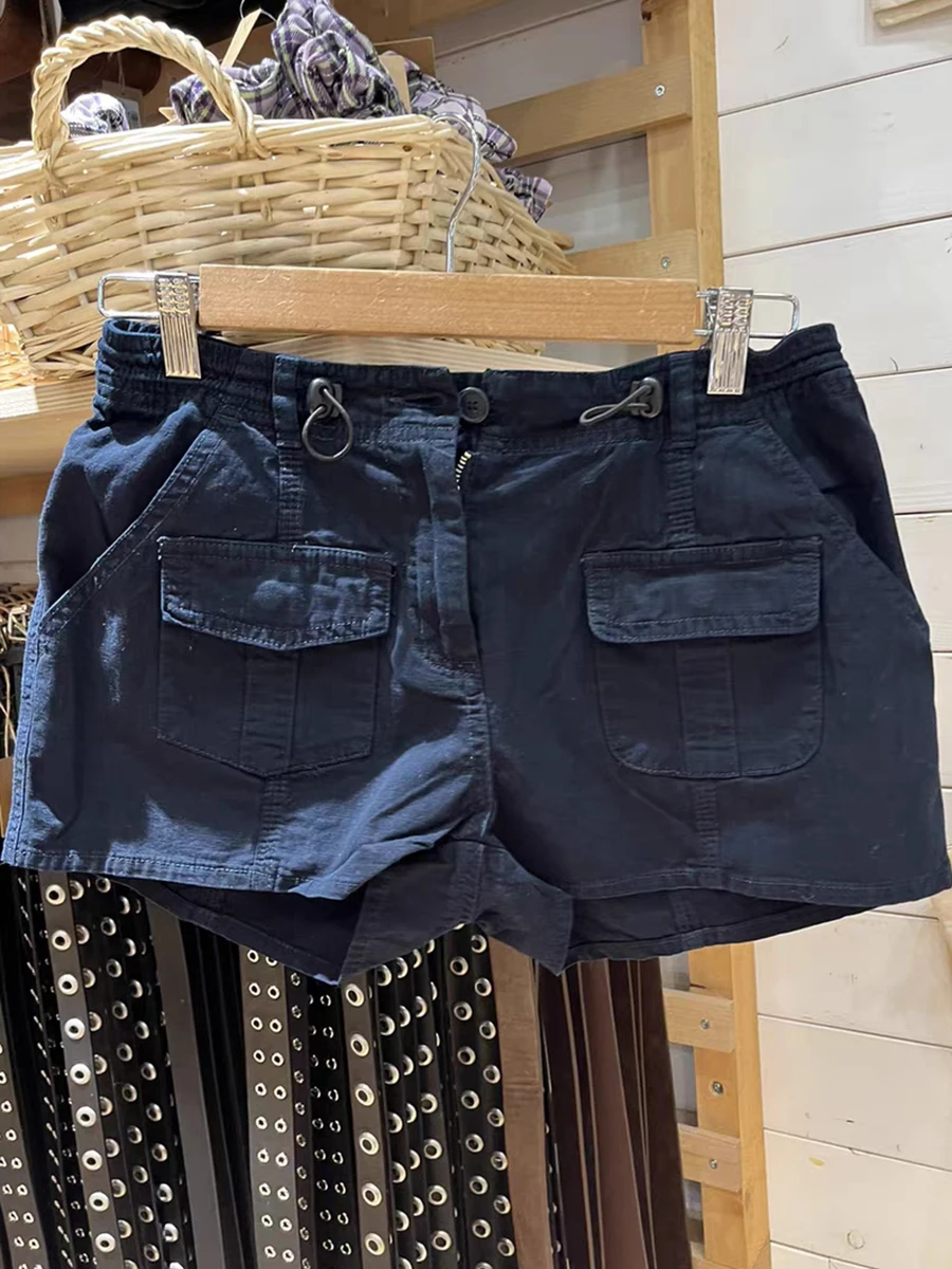 

Women Casual Pocket Cargo Shorts Sexy Low Waisted Straight Sports Short Pants Female Vintage Y2k Streetwear Cotton Shorts 2023