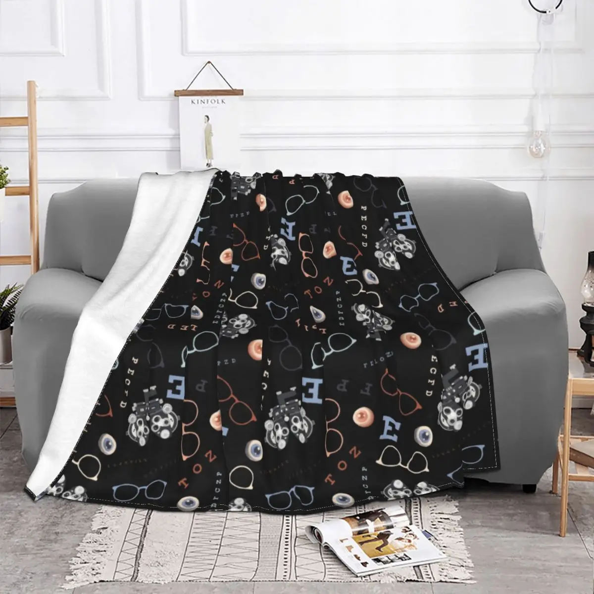 Optometry Blanket Soft Fleece Autumn Warm Flannel Glasses Eye Snellen Chart Throw Blankets for Sofa Car Bedroom Quilt