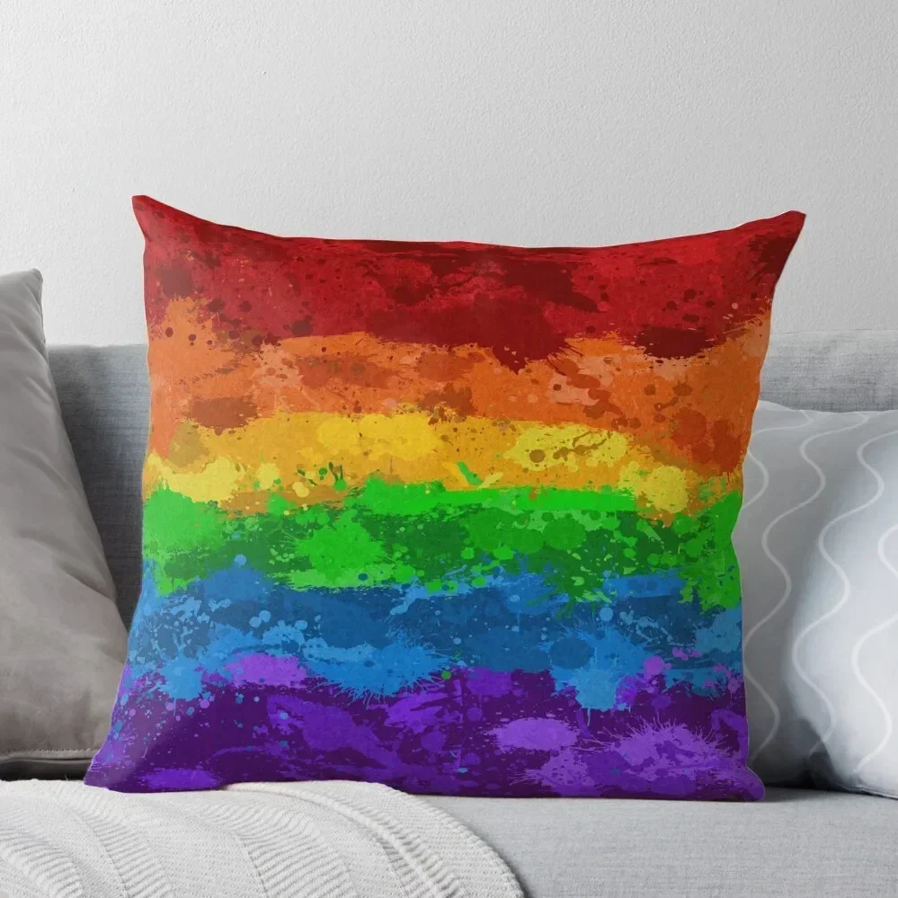 Abstract Paint Splatter LGBTQ Pride Rainbow Flag Background Throw Pillow Cushion Cover Luxury Pillow Cover pillow