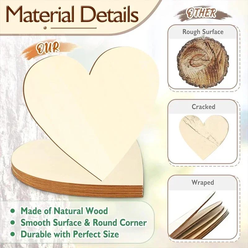 Hochzeit Liebe Herzform Holz Konfetti Blanko Herz Chips Valentinstag Dekoration Hochzeit Romantische Natürliche Bastelbedarf – Detail 7