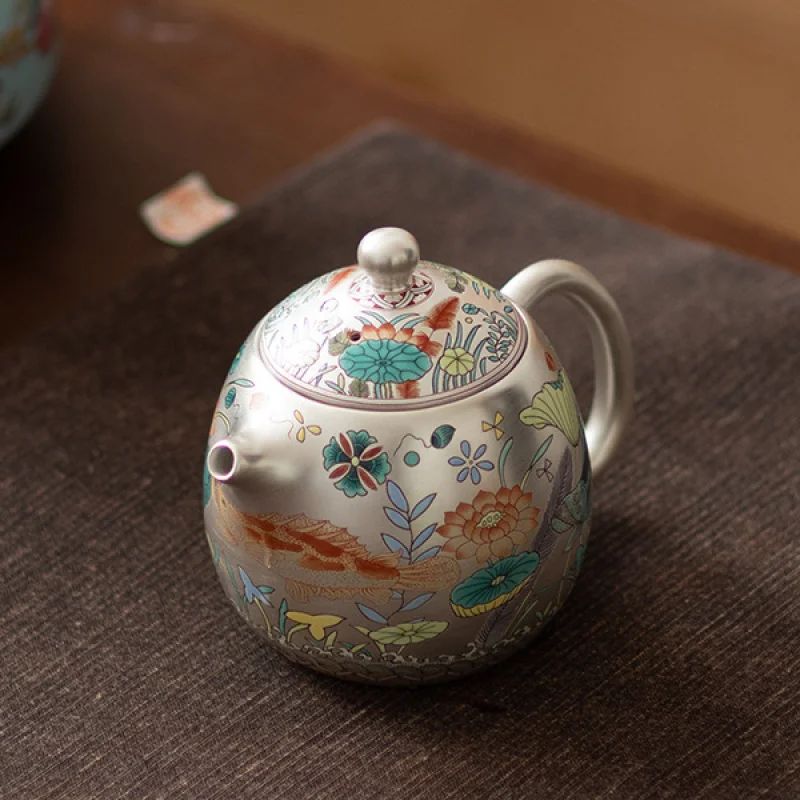 Fish and Algae Pattern Silver-Plated Master Ceramic Antique Chinese Style Cylinder Household Cup Kung Fu Set Tea