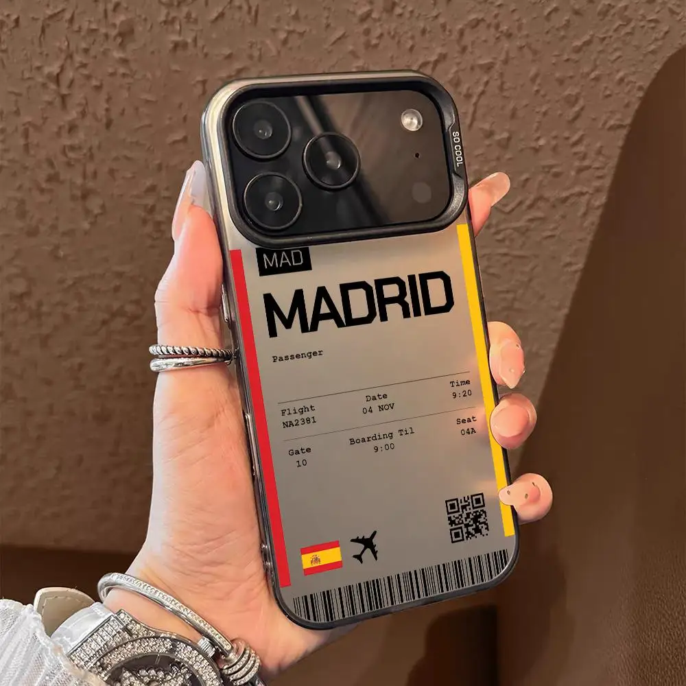 إسبانيا طائرة السفر تذكرة حالة الهاتف آيفون 17 16 15 14 13 12 11 برو ماكس أسود أرجواني ماتي الليزر لامع أورورا فوندا #2