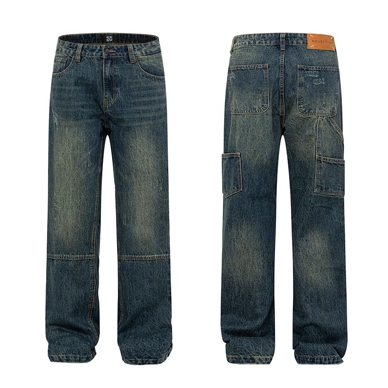 Jeans azul retrô masculino, roupa de motociclista de alta qualidade, calça reta e solta, roupa de trabalho de várias gerações, maré, novos modelos, outono, 2022