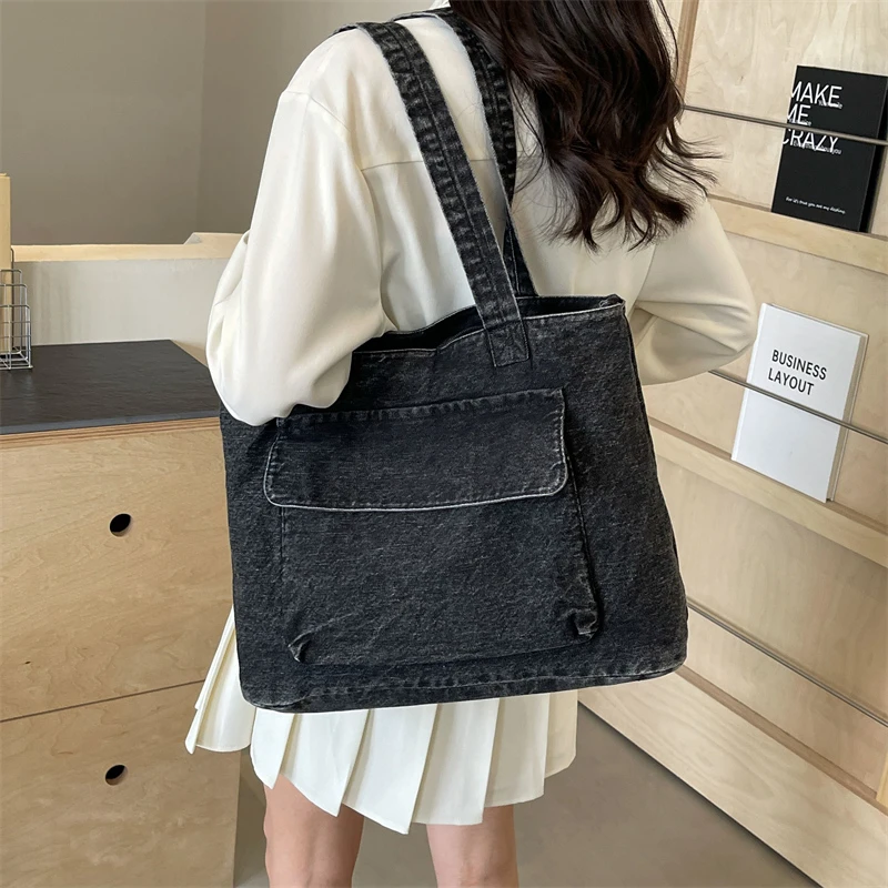 Blue Denim Women\'s Bag New Jeans Tote Bag Y2K Canvas Shoulder Bag Vintage Eco Bag Korean Shopper Female Purses and Handbag Retro