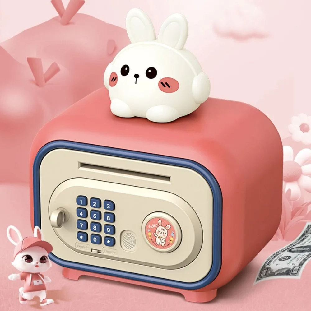 รหัสผ่านล็อคอัตโนมัติ Roll-Up Savings Bank Voice Reminder กล่องเก็บสมาร์ทเงินฝากกล่องตู้เซฟหมีและกระต่าย