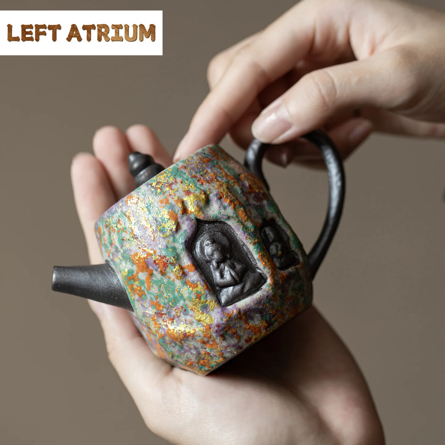 

Dunhuang Enlightenment Seven Colors Old Rock Clay Teapot Household Handle Teapot Retro Pottery Tea Infuser Tea Kettle