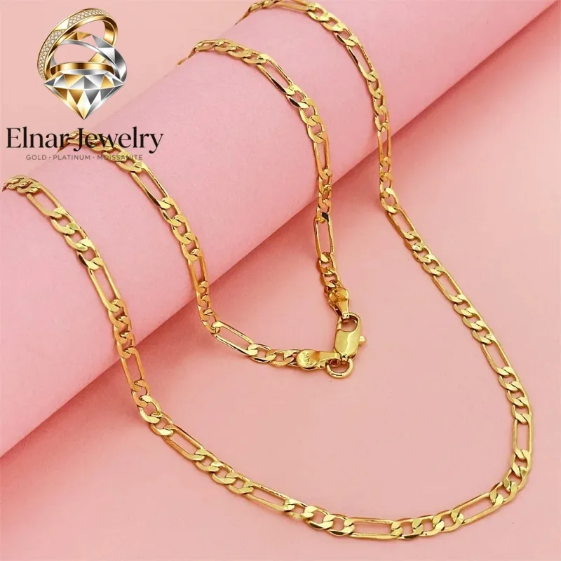 

Elnar Jewelry High-quality AU999 gold necklace 24K gold 4MM three to one male and female universal geometric chain