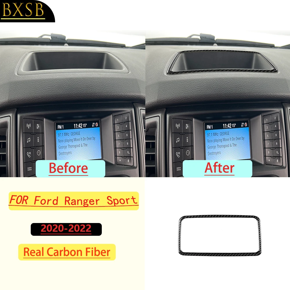 For Ford Ranger Sport 2020-2022Center Console Navigation Storage Compartment Frame Trim Real Carbon Fiber Accessories Sticker