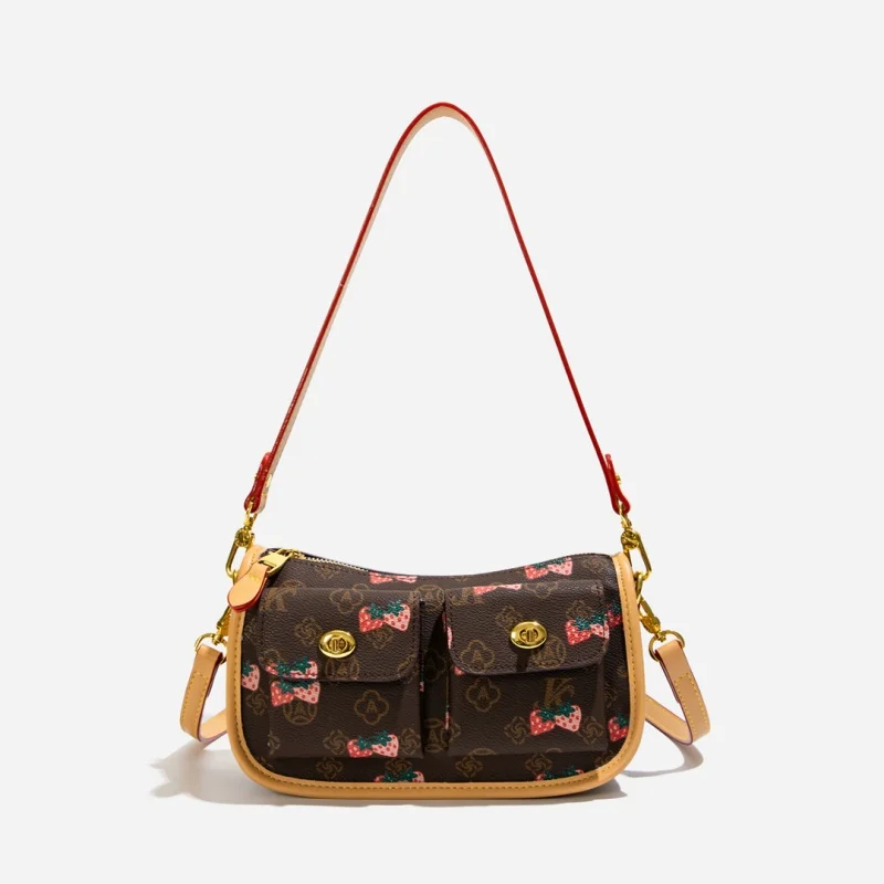 sac-a-bandouliere-vintage-imprime-pour-femmes-motif-fraise-et-nœud-double-poche-avant-sac-a-bandouliere